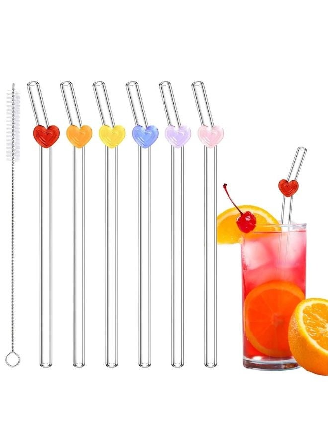 هابي هوم طقم 5 مصاصات زجاجية ملونة قابلة لإعادة الاستخدام بشكل قلب مع فرشاة تنظيف – مصاصات مقوسة مقاومة للكسر للمشروبات الساخنة والباردة مثل القهوة، الكوكتيل، الميلك شيك، السموثي، العصائر – تصميم لطيف وجذاب هدية مثالية - Image 1